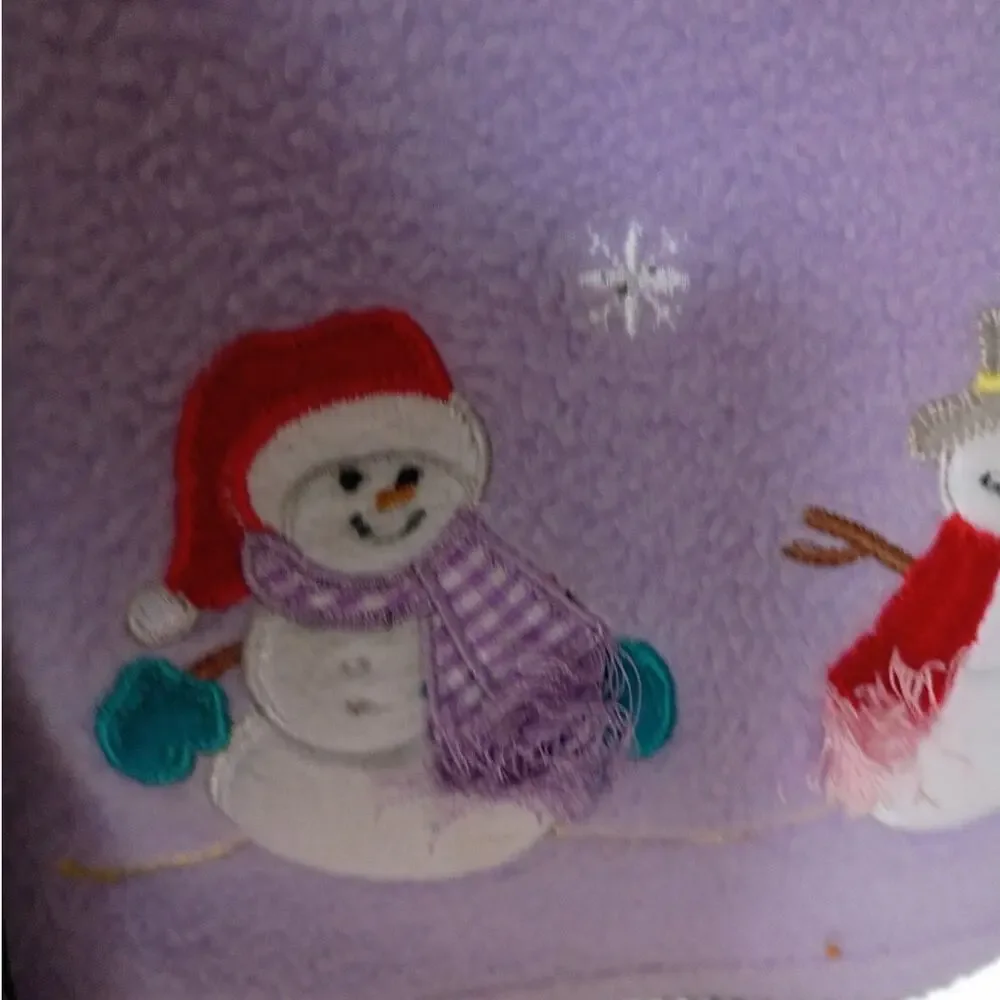 Vintage Snowman Fleece Cardigan M Lilac Purple Embroidered Christmas Cozycore